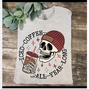 Skull shirt iced coffee all year cute popular trending holiday